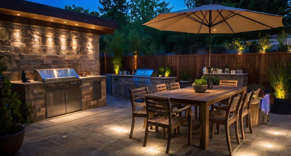 Outdoor Kitchen with Lighting