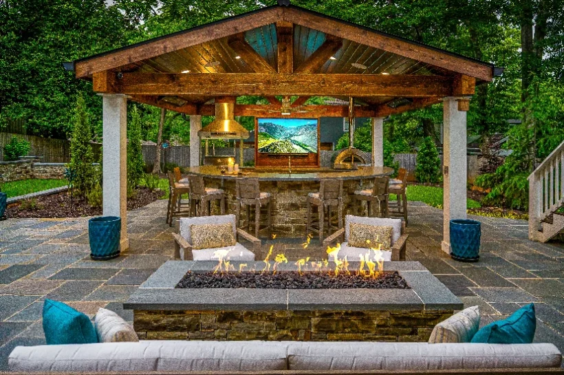 Backyard Porch Design with Fire Pits