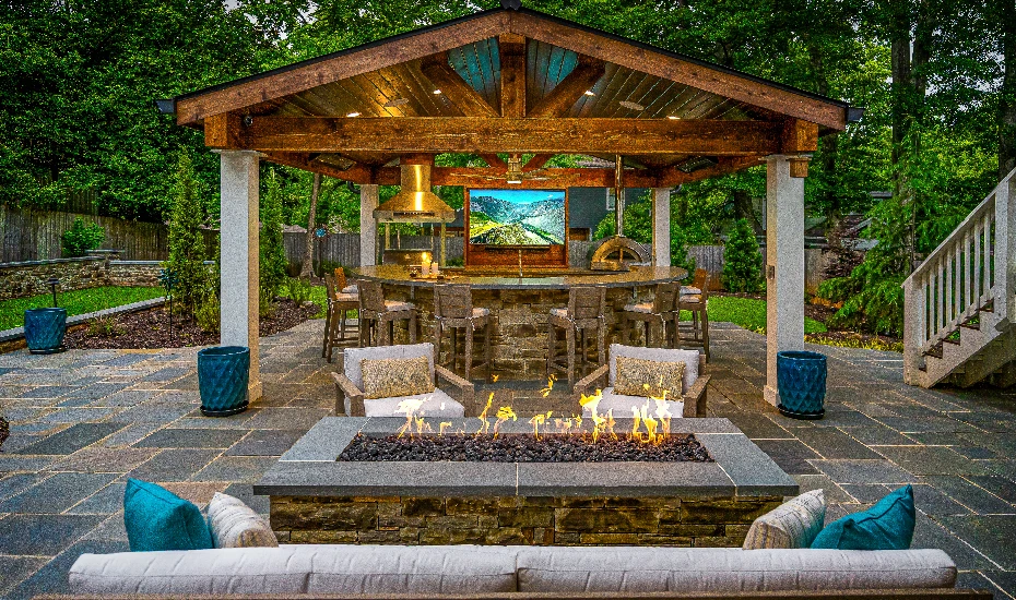 Backyard Porch Design with Fire Pits