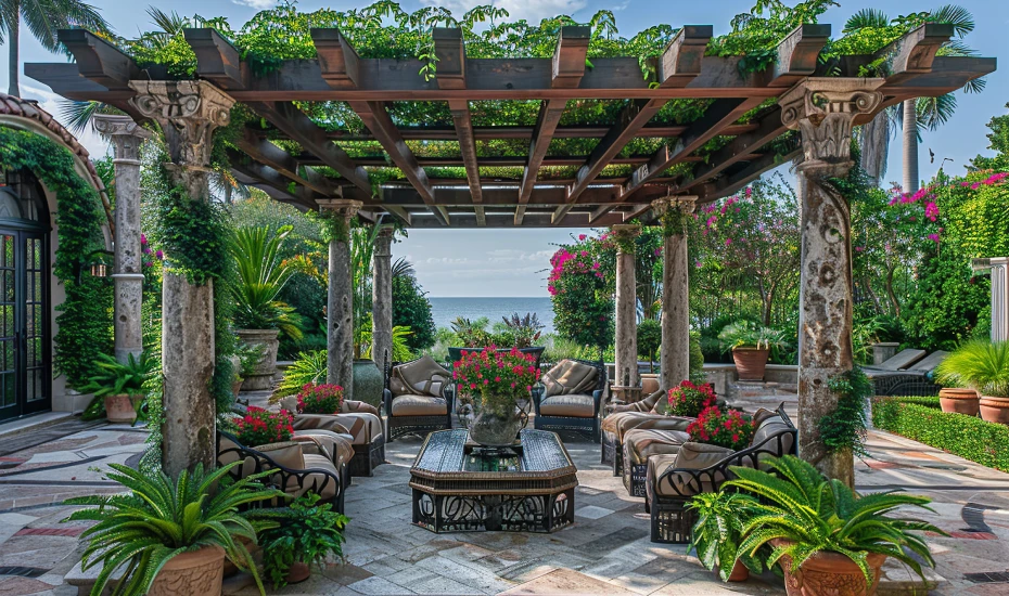 Outdoor Pergola with Plants